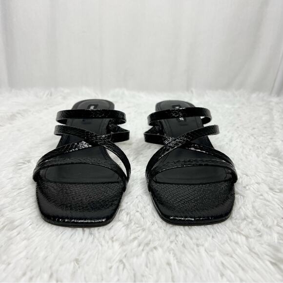 NINE WEST / Remy black faux leather croc embossed strappy block heel sandal /7.5 - Picture 5 of 11